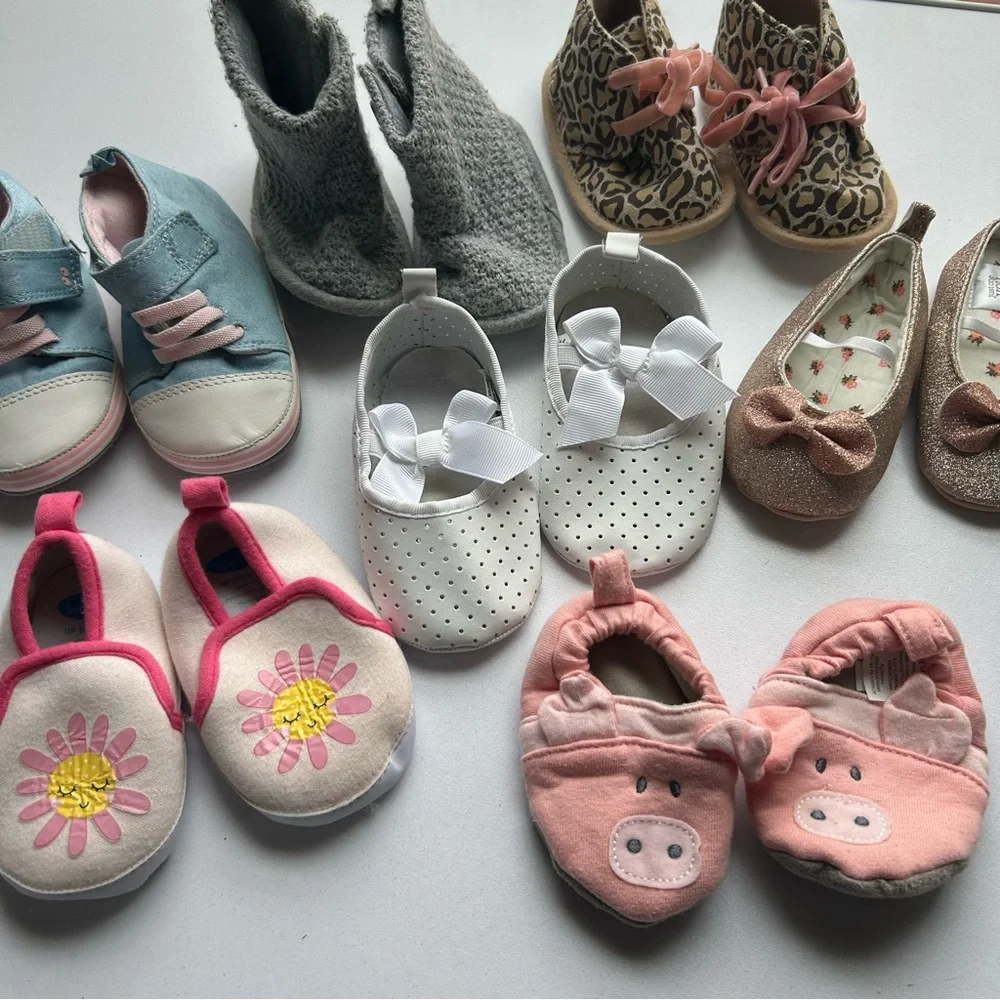 Newborn Baby Girl Shoe Lot Booties Ballet Flats Soft Sole Pink